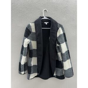 Sonoma Womens Sweater Jacket Size Small Buffalo Plaid Open Front Sherpa Fuzzy